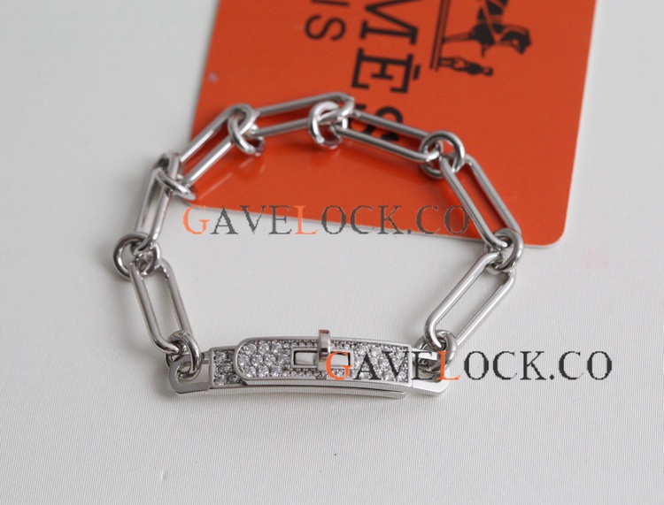 Copy Hermes Silver Bracelet Link style with Diamond